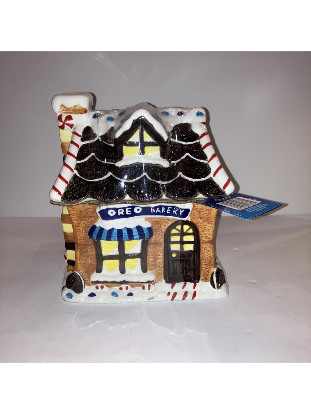 Vintage 2002 Oreo Christmas Gingerbread Bakery House Ceramic Cookie Jar NEW Tags